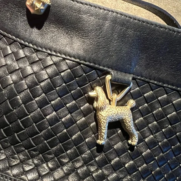 Kieselstein-Cord Black Woven Leather Micro Mini Bag Purse Poodle Doodle Dog BKC